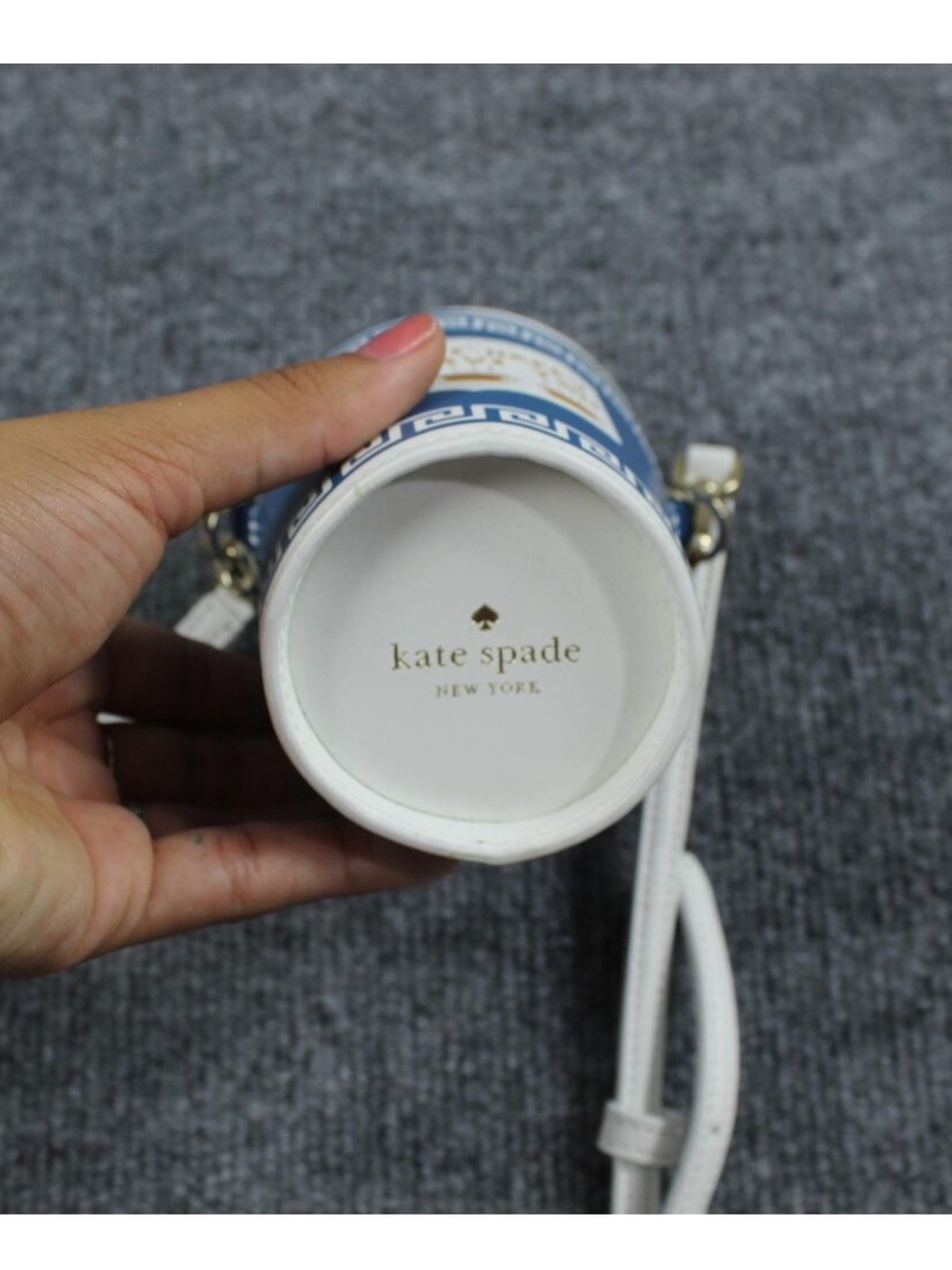 Kate Spade Blue & White Coffee Cup Crossbody Bag with Gold Accents - Picture 7 of 7